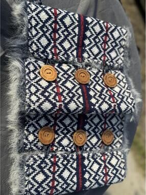 MUK LUKS Fair Isle Knit reversible Faux Fur Trim leg Warmers